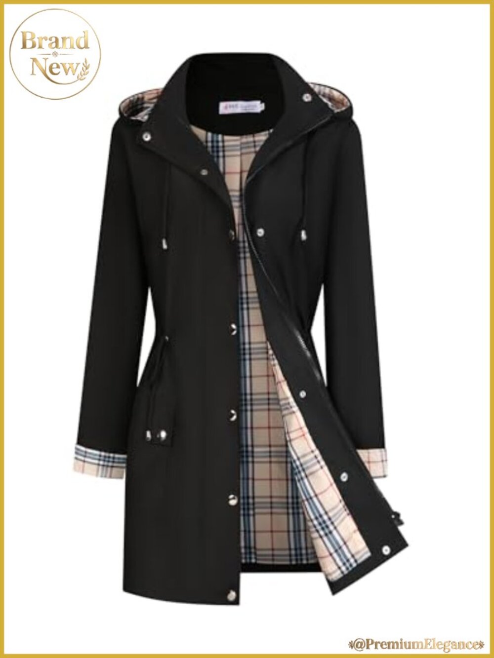 Waterproof Hooded Lightweight Women's Raincoat with Adjustable Waist